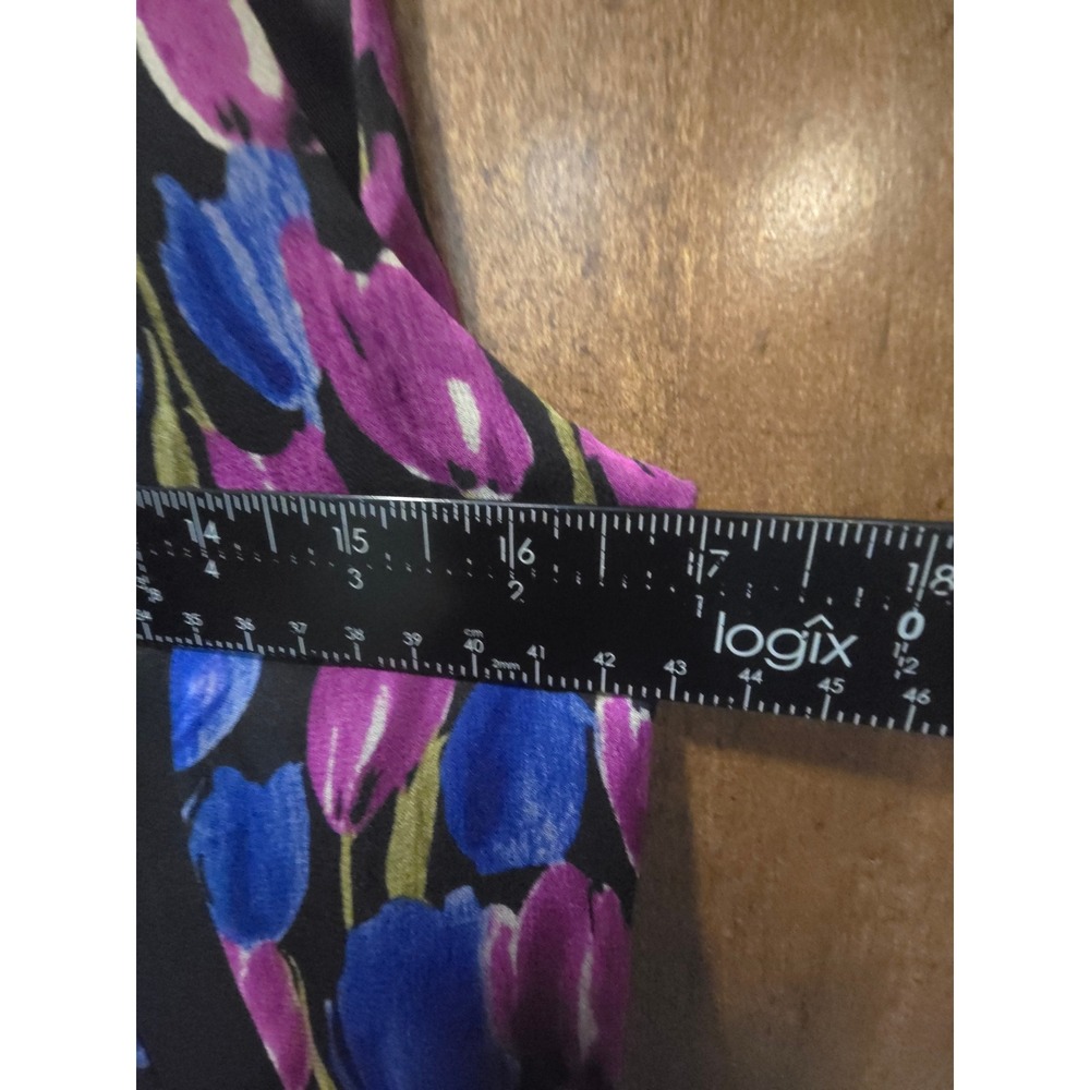 Laura Ashley Vintage Silk Floral Tulip Dress Black Purple Blue Sleeveless Size 8 - Picture 8 of 8